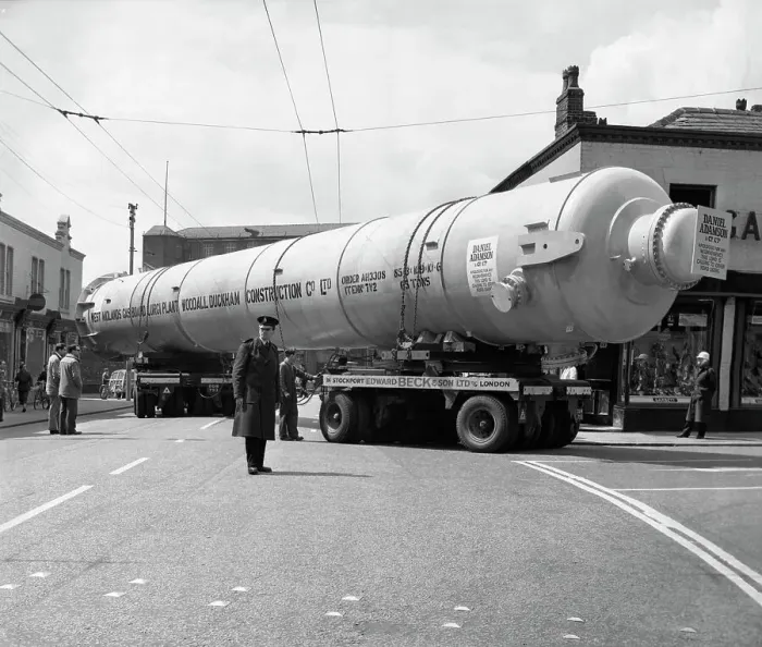 Framed Print : A heavy load stops the Manchester traffic, 1962. Artist: Michael Walters Framed Print : A heavy load stops the Manchester traffic, 1962. Artist: Michael Walters