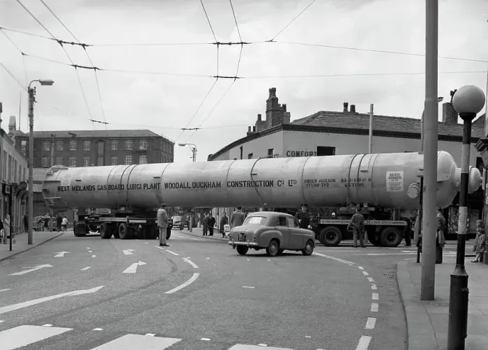Framed Print : A heavy load stops the Manchester traffic, 1962. Artist: Michael Walters Framed Print : A heavy load stops the Manchester traffic, 1962. Artist: Michael Walters