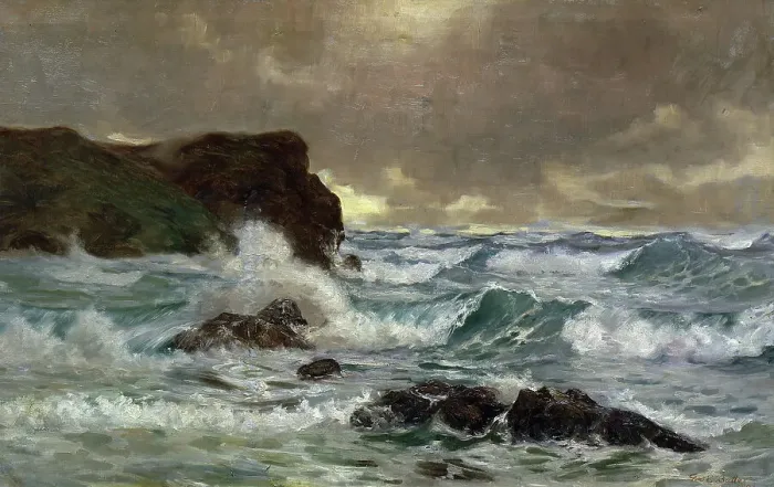 Framed Print : A heavy sea at Moeraki, 1903. Creator: George Edmund Butler Framed Print : A heavy sea at Moeraki, 1903. Creator: George Edmund Butler