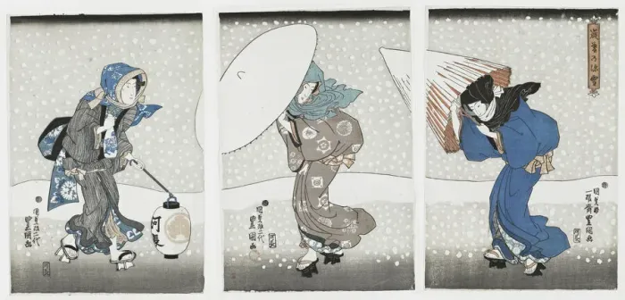 Framed Print : Heavy Snow at Years End, 1844. Creator: Kunisada (Toyokuni III), Utagawa (1786-1865) Framed Print : Heavy Snow at Years End, 1844. Creator: Kunisada (Toyokuni III), Utagawa (1786-1865)