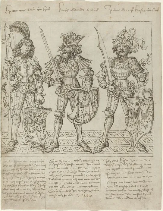 Framed Print : Hector of Troy, Alexander the Great and Julius Caesar, 1492. Creator: Master of the Strassburg Chronicle Framed Print : Hector of Troy, Alexander the Great and Julius Caesar, 1492. Creator: Master of the Strassburg Chronicle