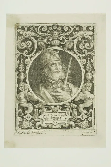 Framed Print : Hector of Troy, plate one from The Nine Worthies, 1594, reworked second state. Creator: Nicolaes de Bruyn Framed Print : Hector of Troy, plate one from The Nine Worthies, 1594, reworked second state. Creator: Nicolaes de Bruyn