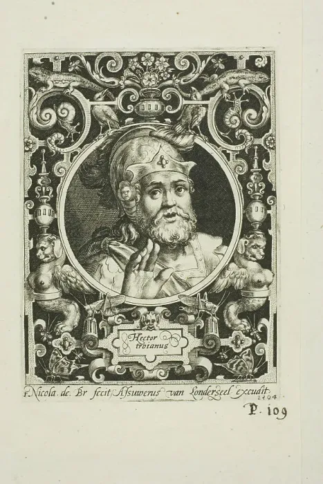 Framed Print : Hector of Troy, plate one from The Nine Worthies, 1594. Creator: Nicolaes de Bruyn Framed Print : Hector of Troy, plate one from The Nine Worthies, 1594. Creator: Nicolaes de Bruyn