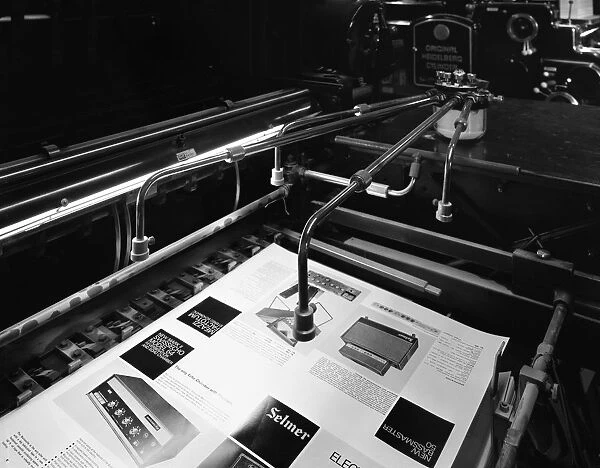 Heidleberg cylinder press in operation at a printworks, Mexborough, South Yorkshire, 1959