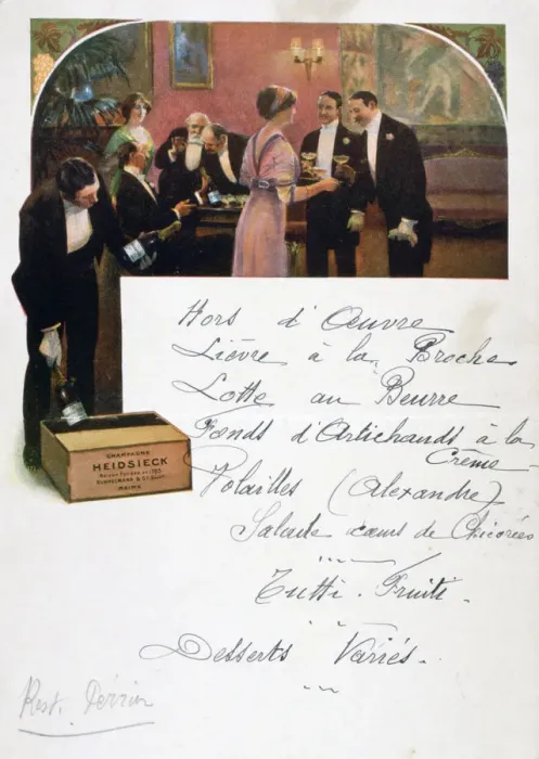 Framed Print : Heidsieck Champagne advertisement on a menu, 19th century Framed Print : Heidsieck Champagne advertisement on a menu, 19th century