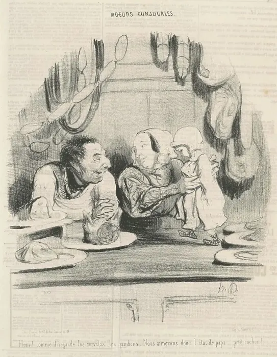 Framed Print : Hein! comme il regarde les cervelas... 19th century. Creator: Honore Daumier Framed Print : Hein! comme il regarde les cervelas... 19th century. Creator: Honore Daumier