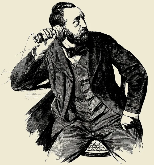 Framed Print : Heinrich von Stephan (1831-1897) on the phone, 1877. Creator: Anonymous Framed Print : Heinrich von Stephan (1831-1897) on the phone, 1877. Creator: Anonymous