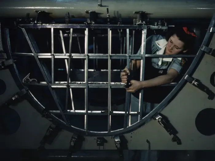 Framed Print : Helen Bray, who left school to become a mech... Consolidated Aircraft Corp, Fort Worth, Texas, 1942 Creator: Howard Hollem Framed Print : Helen Bray, who left school to become a mech... Consolidated Aircraft Corp, Fort Worth, Texas, 1942 Creator: Howard Hollem