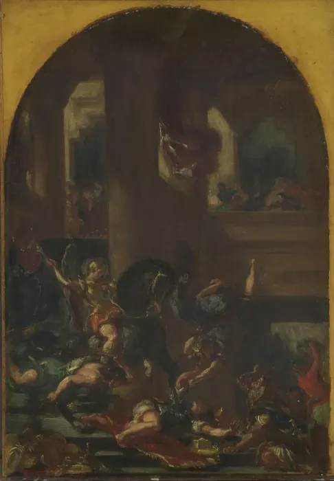 Framed Print : Heliodorus Driven from the Temple, 1850s. Creator: Eugene Delacroix Framed Print : Heliodorus Driven from the Temple, 1850s. Creator: Eugene Delacroix