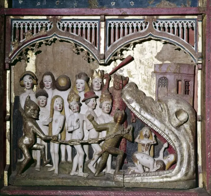 Framed Print : Hells Mouth from the Last Judgement, detail from Retable, c1400 Framed Print : Hells Mouth from the Last Judgement, detail from Retable, c1400