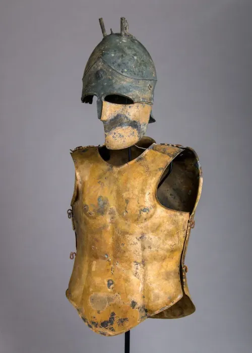 Framed Print : Helmet of the Italo-Chalcidian Type, Anatomical Cuirass, and Left Greave Framed Print : Helmet of the Italo-Chalcidian Type, Anatomical Cuirass, and Left Greave
