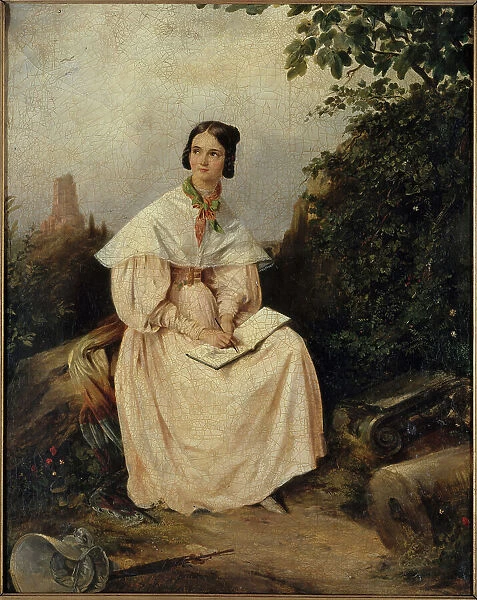 Héloïse Colin dessinant dans la campagne nîmoise, 1836. Creator: Alexandre-Marie Colin