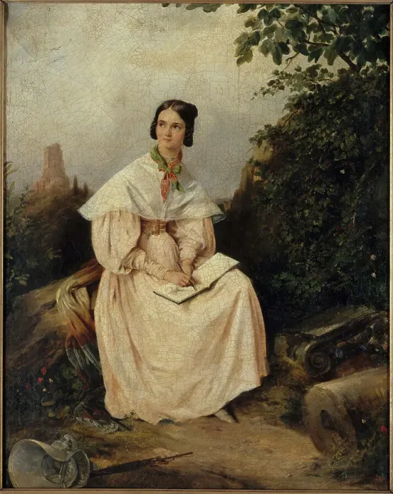 Framed Print : Héloïse Colin dessinant dans la campagne nîmoise, 1836. Creator: Alexandre-Marie Colin Framed Print : Héloïse Colin dessinant dans la campagne nîmoise, 1836. Creator: Alexandre-Marie Colin
