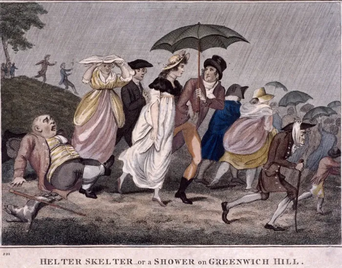 Framed Print : Helter Skelter - or a shower on Greenwich Hill, London, 1798 Framed Print : Helter Skelter - or a shower on Greenwich Hill, London, 1798