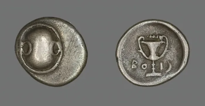 Framed Print : Hemidrachm (Coin) Depicting a Boeotian Shield, about 338-315 BCE. Creator: Unknown Framed Print : Hemidrachm (Coin) Depicting a Boeotian Shield, about 338-315 BCE. Creator: Unknown