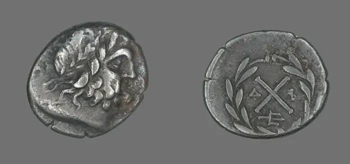 Framed Print : Hemidrachm (Coin) Depicting the God Zeus Amarios, before 222 BCE. Creator: Unknown Framed Print : Hemidrachm (Coin) Depicting the God Zeus Amarios, before 222 BCE. Creator: Unknown