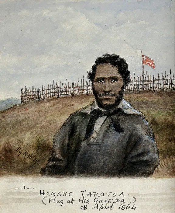 Framed Print : Henare Taratoa: a chief of the Ngai Te Rangi tribe, in the heroic act of getting water... (1864?). Creator: Major HG Robley Framed Print : Henare Taratoa: a chief of the Ngai Te Rangi tribe, in the heroic act of getting water... (1864?). Creator: Major HG Robley