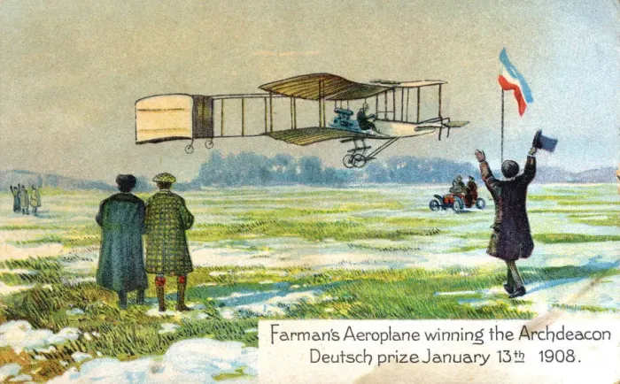 Framed Print : Henri Farman, French aviator, winning prize for first circular kilometre flight, Paris, Jan 1908 Framed Print : Henri Farman, French aviator, winning prize for first circular kilometre flight, Paris, Jan 1908