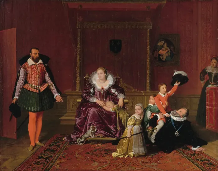 Framed Print : Henri IV jouant avec ses enfants au moment où l'ambassadeur d'Espagne est admis en sa présence, 1817 Creator: Jean-Auguste-Dominique Ingres Framed Print : Henri IV jouant avec ses enfants au moment où l'ambassadeur d'Espagne est admis en sa présence, 1817 Creator: Jean-Auguste-Dominique Ingres