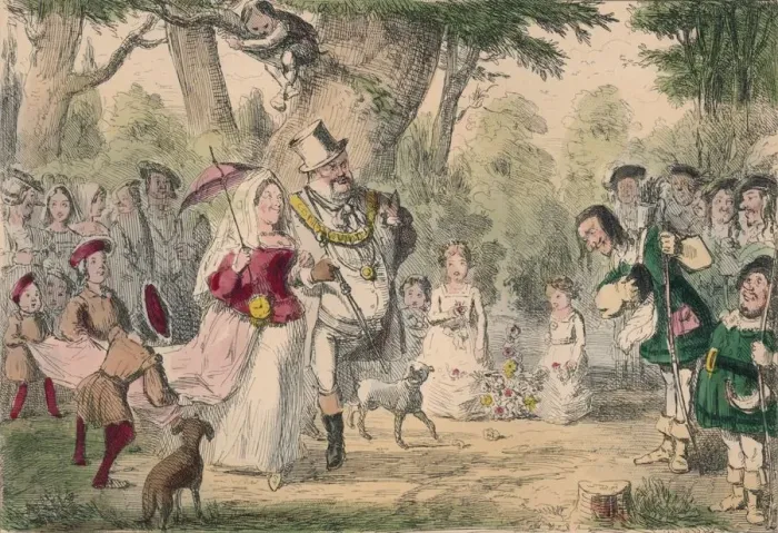 Framed Print : Henry the 8th and his Queen out a Maying, 1850. Artist: John Leech