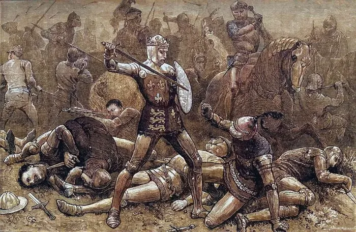 Framed Print : Henry and Alencon at Agincourt, 25 October 1415, (c1880). Creator: Unknown. Henry and Alencon at Agincourt, 25 October 1415, (c1880). Creator: Unknown Framed Print : Henry and Alencon at Agincourt, 25 October 1415, (c1880). Creator: Unknown. Henry and Alencon at Agincourt, 25 October 1415, (c1880). Creator: Unknown