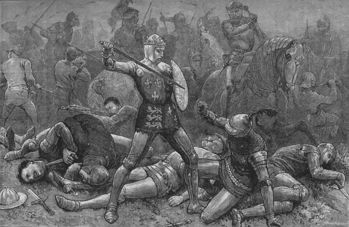 Framed Print : Henry and Alencon at Agincourt, 25 October 1415, (c1880) Framed Print : Henry and Alencon at Agincourt, 25 October 1415, (c1880)