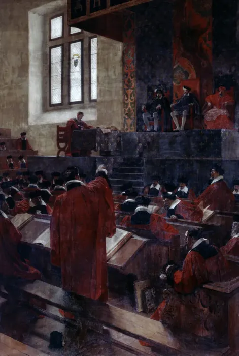 Framed Print : Henry II of France and Anne du Bourg, 10 June 1559 (19th / early 20th century). Artist: Jean-Paul Laurens Framed Print : Henry II of France and Anne du Bourg, 10 June 1559 (19th / early 20th century). Artist: Jean-Paul Laurens