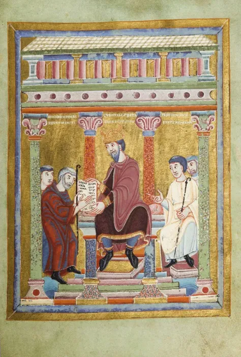 Framed Print : Henry III, Holy Roman Emperor (Evangelarium for Henry III), 1039?1043. Artist: Anonymous Framed Print : Henry III, Holy Roman Emperor (Evangelarium for Henry III), 1039?1043. Artist: Anonymous