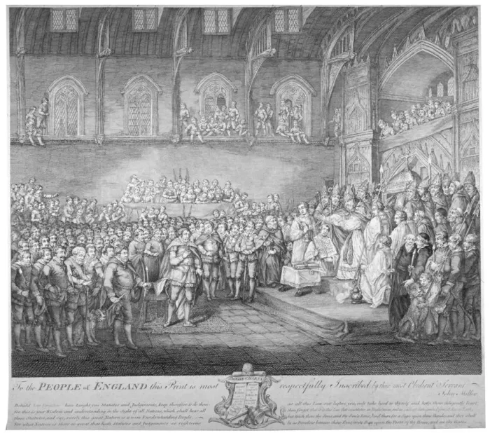 Framed Print : Henry III renewing and confirming the Magna Carta, Westminster Hall, London, 13th century (c1800) Framed Print : Henry III renewing and confirming the Magna Carta, Westminster Hall, London, 13th century (c1800)