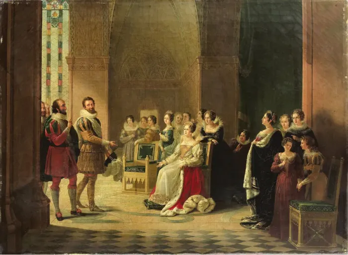 Framed Print : Henry IV and Catherine de Medici. Artist: Ancelot, Marguerite-Louise Virginie (1792-1875) Framed Print : Henry IV and Catherine de Medici. Artist: Ancelot, Marguerite-Louise Virginie (1792-1875)