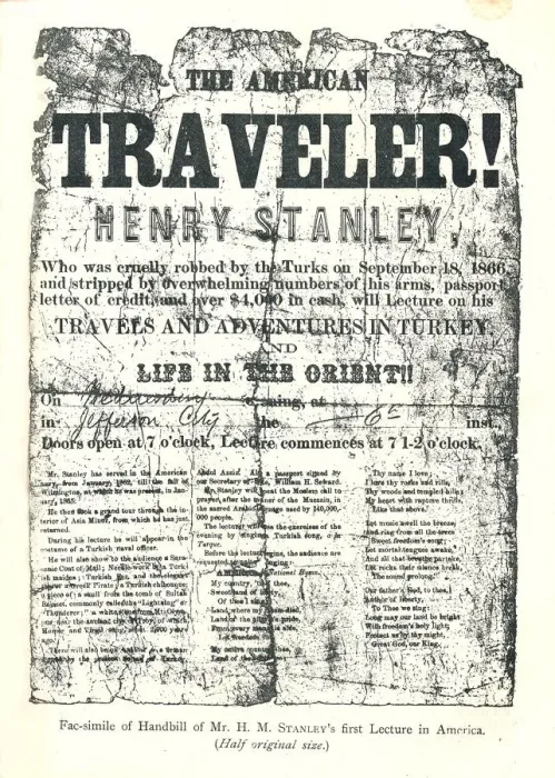 Framed Print : Henry M. Stanley, Handbill from Lecture Tour in America, At age 31 discovered Dr. Livingstone in Afric Framed Print : Henry M. Stanley, Handbill from Lecture Tour in America, At age 31 discovered Dr. Livingstone in Afric