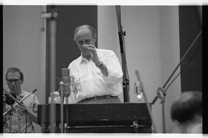 Framed Print : Henry Mancini, CTS Studios, Wembley, London, 1990. Artist: Brian O Connor Framed Print : Henry Mancini, CTS Studios, Wembley, London, 1990. Artist: Brian O Connor
