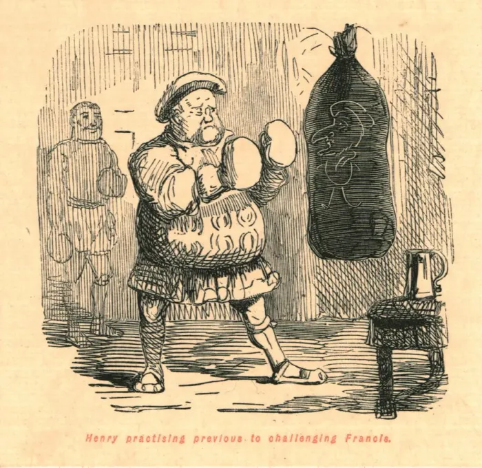 Framed Print : Henry practising previous to challenging Francis, 1897. Creator: John Leech Framed Print : Henry practising previous to challenging Francis, 1897. Creator: John Leech
