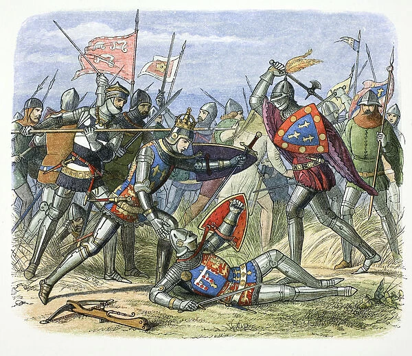 Henry V of England attacked by the Duke of Alencon at the Battle of Agincourt, 1415 (1864)