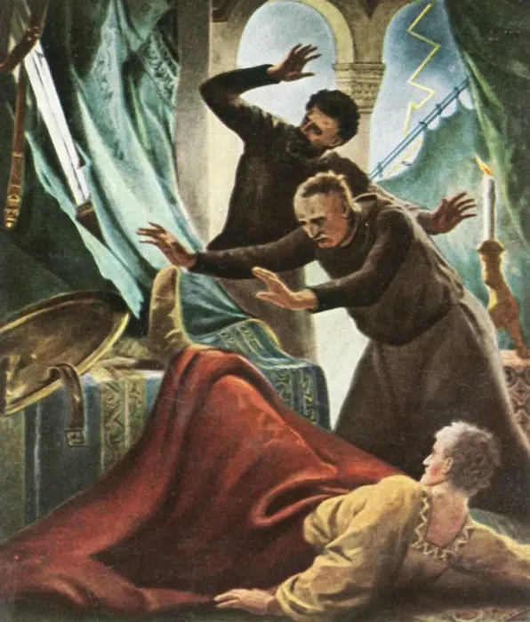 Framed Print : Henry V is hit by lightning in the imperial house at Goslar, (1936). Creator: Unknown Framed Print : Henry V is hit by lightning in the imperial house at Goslar, (1936). Creator: Unknown