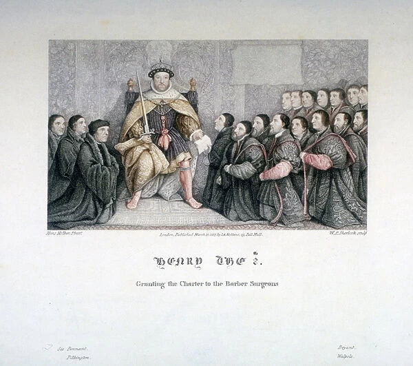 Henry VIII granting the charter to the Barber Surgeons, 16th century, (1817)
