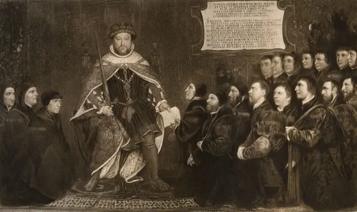 Framed Print : Henry VIII, Granting a Charter to the Barbers and Surgeons Guilds, 1541, (1902). Artist: Hans Holbein the Younger Framed Print : Henry VIII, Granting a Charter to the Barbers and Surgeons Guilds, 1541, (1902). Artist: Hans Holbein the Younger