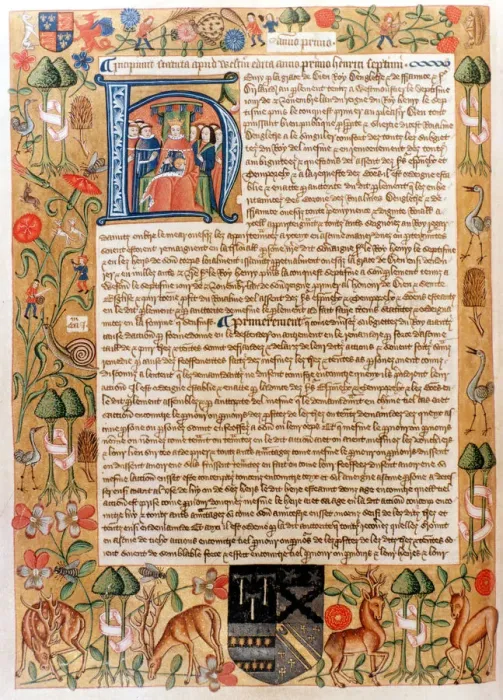 Framed Print : Henry VIIs first act of parliament with an initial portrait of the king, late 1480s Framed Print : Henry VIIs first act of parliament with an initial portrait of the king, late 1480s