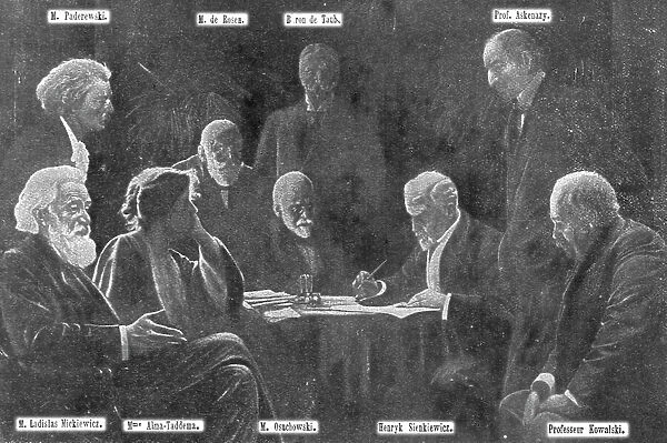 Henryk Sienkiewicz et les membres du Comite general de secours pour les victimes... 1916. Creator: Leon Kaufmann