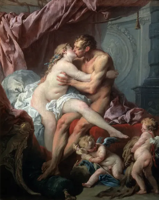 Framed Print : Heracles and Omphale, 18th century. Artist: Francois Boucher Framed Print : Heracles and Omphale, 18th century. Artist: Francois Boucher