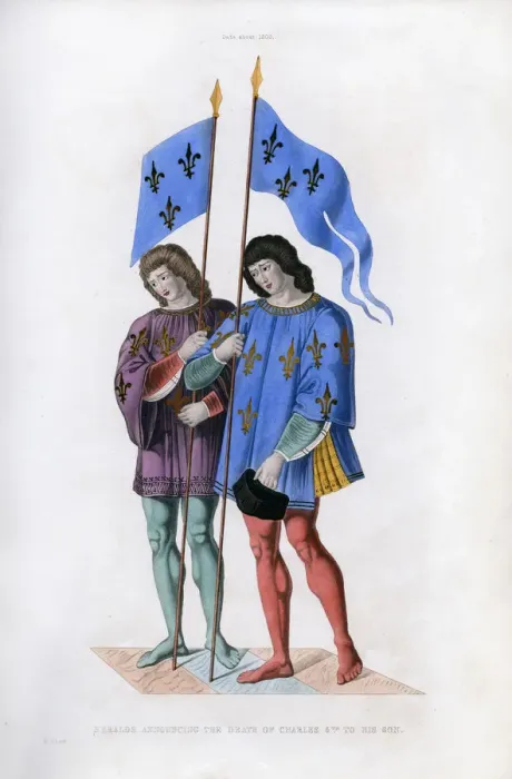 Framed Print : Heralds announcing the death of Charles VI to his son, c1500, (1843). Artist: Henry Shaw