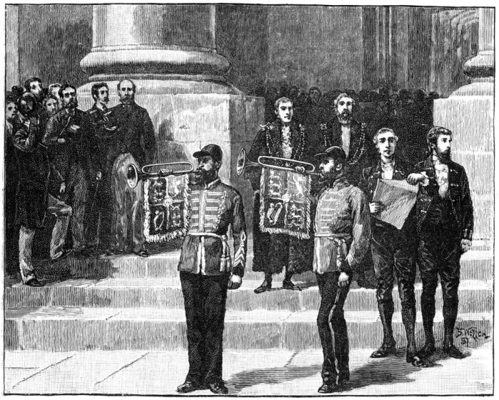 Framed Print : Heralds at the Mansion House proclaiming the queen as Empress of India, London, May 1876, (1900). Artist: William Barnes Wollen Framed Print : Heralds at the Mansion House proclaiming the queen as Empress of India, London, May 1876, (1900). Artist: William Barnes Wollen