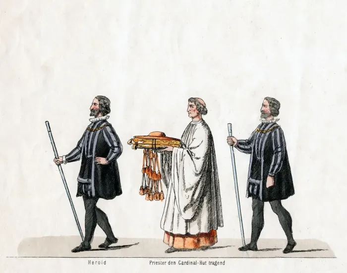 Framed Print : Heralds and priest, costume design for Shakespeares play, Henry VIII, 19th century Framed Print : Heralds and priest, costume design for Shakespeares play, Henry VIII, 19th century