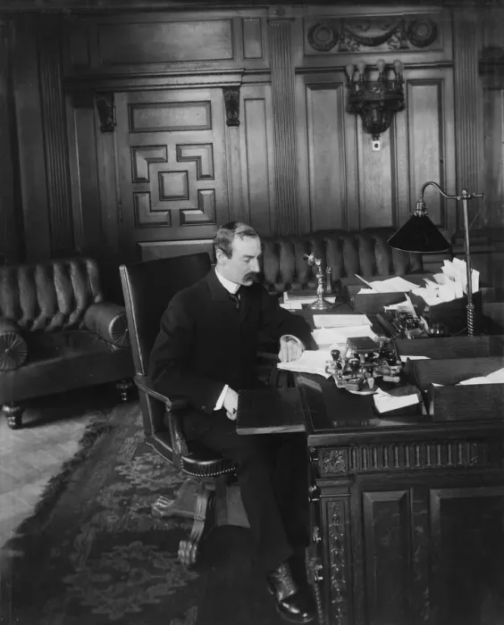 Framed Print : Herbert Putnam in his office. Librarian of Congress, between 1890 and 1910. Creator: Unknown