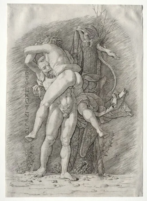 Framed Print : Hercules and Antaeus, 1400s. Creator: Andrea Mantegna (Italian, 1431-1506), school of Framed Print : Hercules and Antaeus, 1400s. Creator: Andrea Mantegna (Italian, 1431-1506), school of