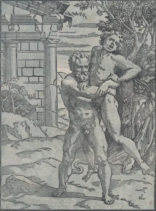 Framed Print : Hercules and Antaeus, ca. 1517-18. Creator: Ugo da Carpi Framed Print : Hercules and Antaeus, ca. 1517-18. Creator: Ugo da Carpi