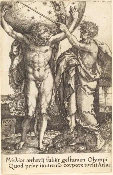Framed Print : Hercules and Atlas, 1550. Creator: Heinrich Aldegrever Framed Print : Hercules and Atlas, 1550. Creator: Heinrich Aldegrever