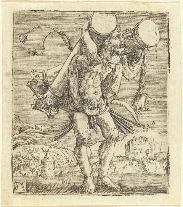 Framed Print : Hercules Bearing the Column of Gades, c. 1520 / 1525. Creator: Albrecht Altdorfer Framed Print : Hercules Bearing the Column of Gades, c. 1520 / 1525. Creator: Albrecht Altdorfer
