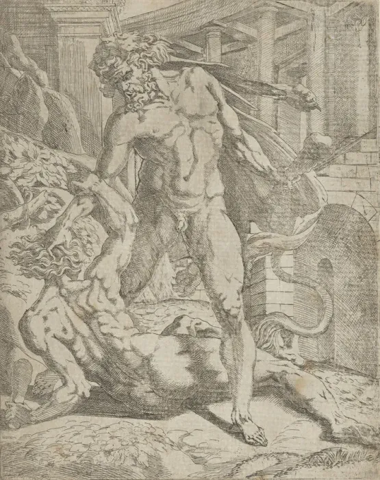 Framed Print : Hercules and Cacus, 1540-45. Creator: Antonio Fantuzzi Framed Print : Hercules and Cacus, 1540-45. Creator: Antonio Fantuzzi