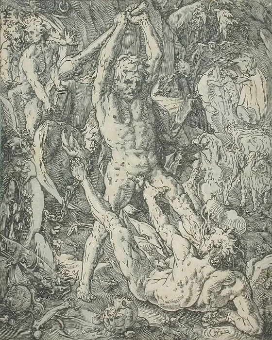 Framed Print : Hercules and Cacus, 1588. Creator: Hendrik Goltzius Framed Print : Hercules and Cacus, 1588. Creator: Hendrik Goltzius